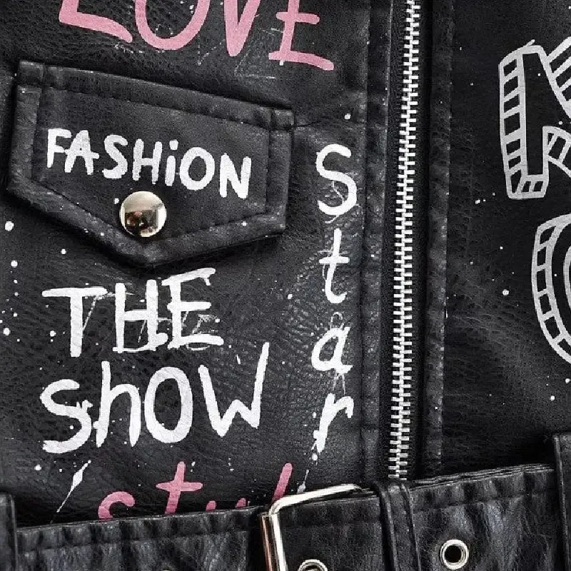 Print Letters Soft Leather Jackets