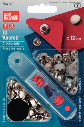 Prym 12mm Silver 'Anorak' Metal Press Fasteners with Tool