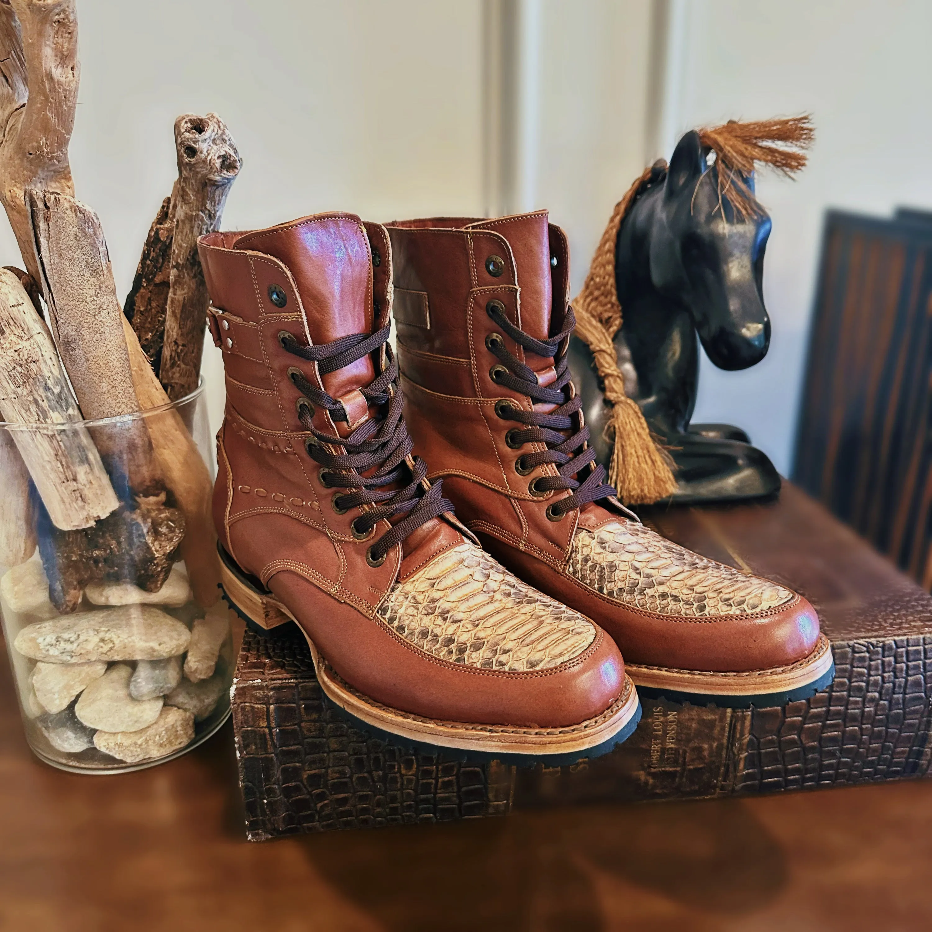 Python Snakeskin Expedition  Lace-Up Hiking Boots