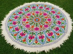 Round wool rug "Himalayan Mandala" | felted wool rug Kashmiri "Namda" traditional felt rug