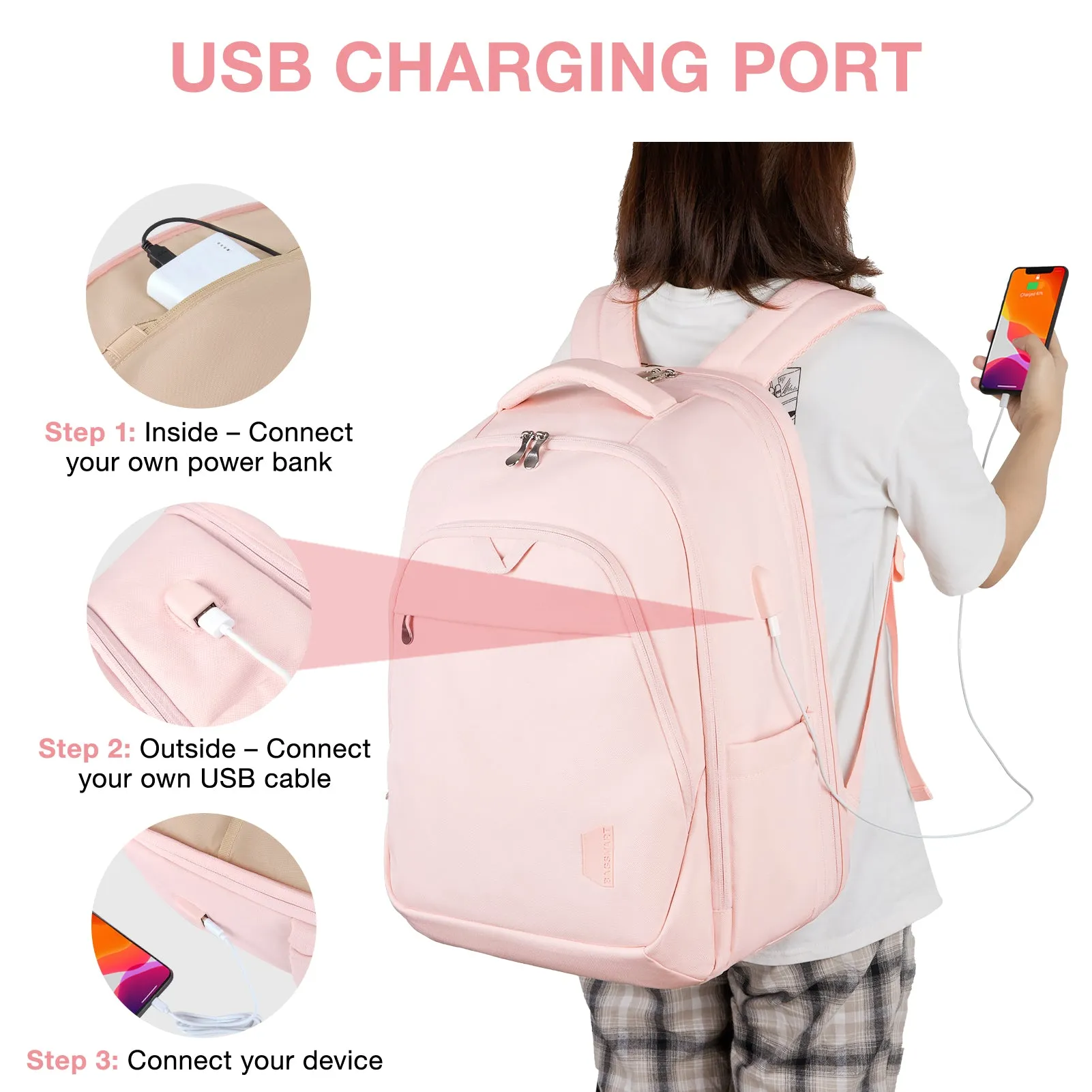 School/Business Smart Waterproof Laptop Backpacks with USB Charging Port