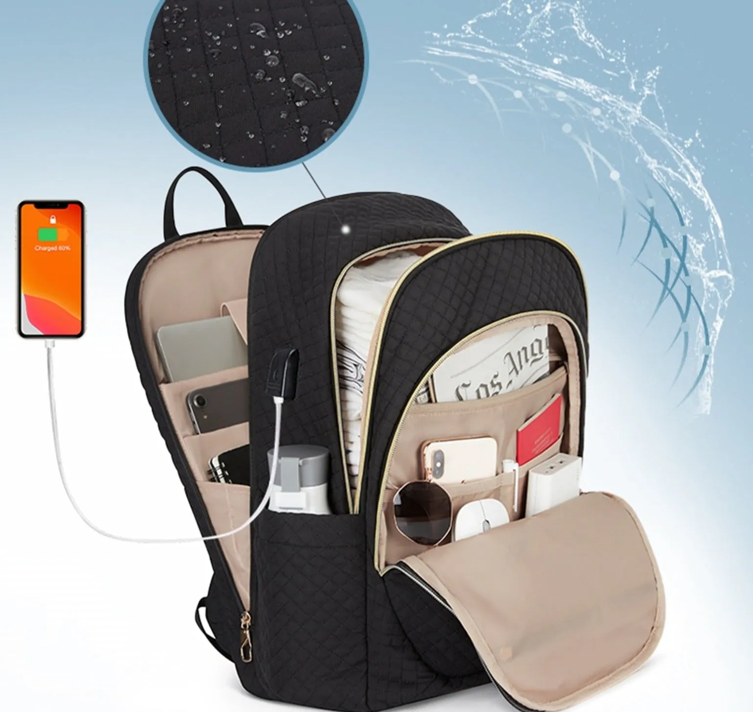School/Business Smart Waterproof Laptop Backpacks with USB Charging Port