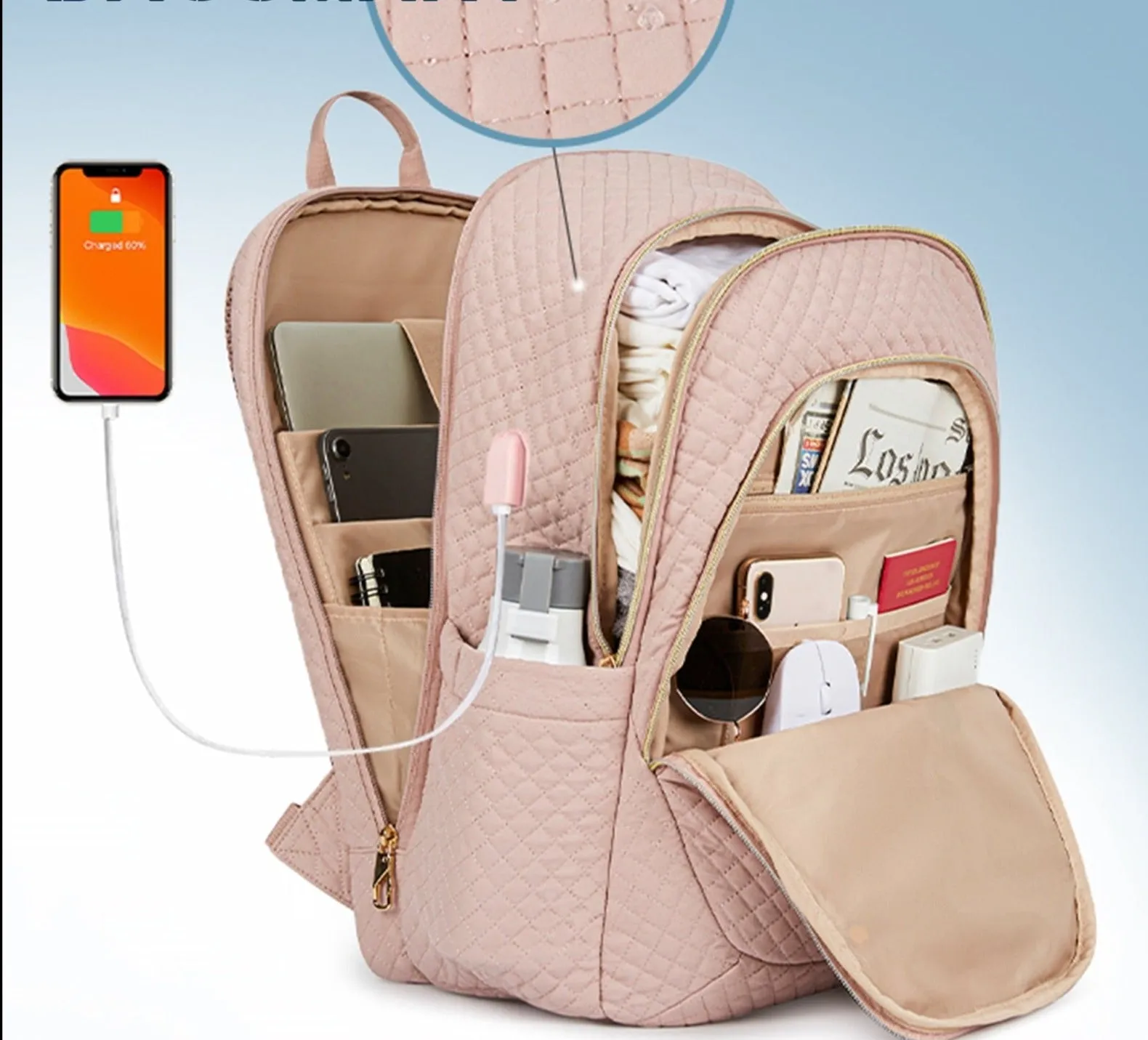 School/Business Smart Waterproof Laptop Backpacks with USB Charging Port