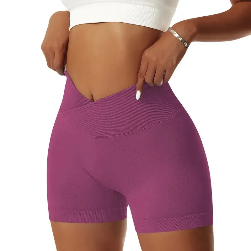 Seamless Sports Shorts V-Waist High Waist Yoga Gym Running Shorts