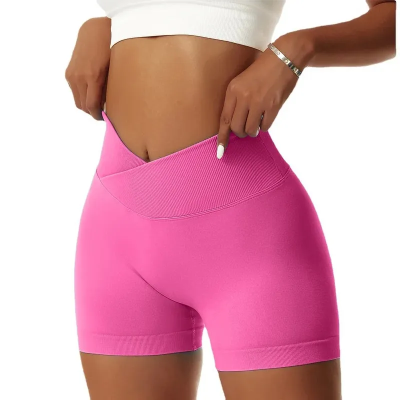 Seamless Sports Shorts V-Waist High Waist Yoga Gym Running Shorts