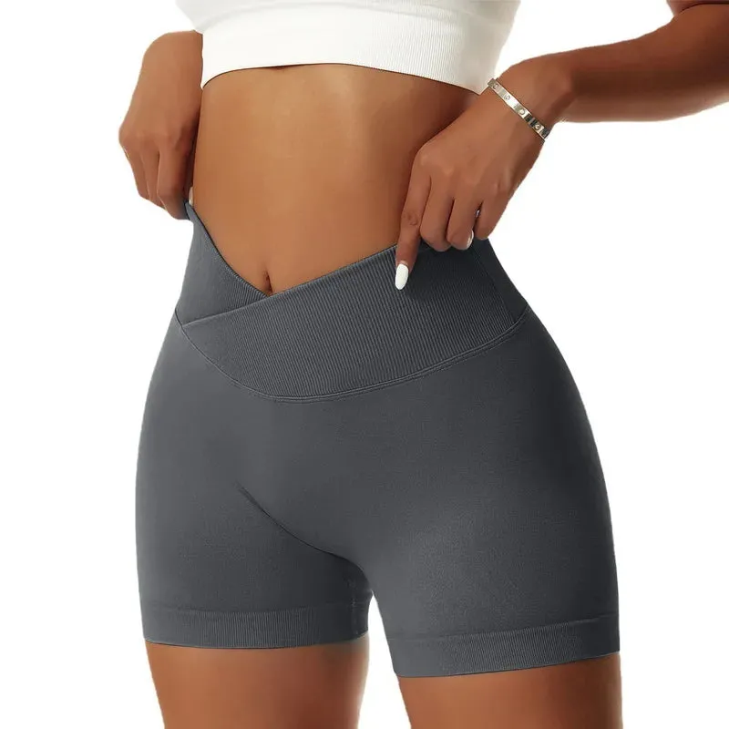 Seamless Sports Shorts V-Waist High Waist Yoga Gym Running Shorts