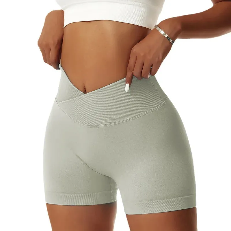 Seamless Sports Shorts V-Waist High Waist Yoga Gym Running Shorts
