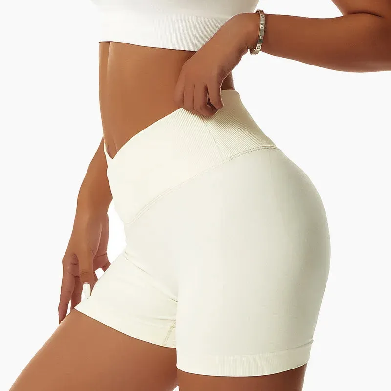 Seamless Sports Shorts V-Waist High Waist Yoga Gym Running Shorts