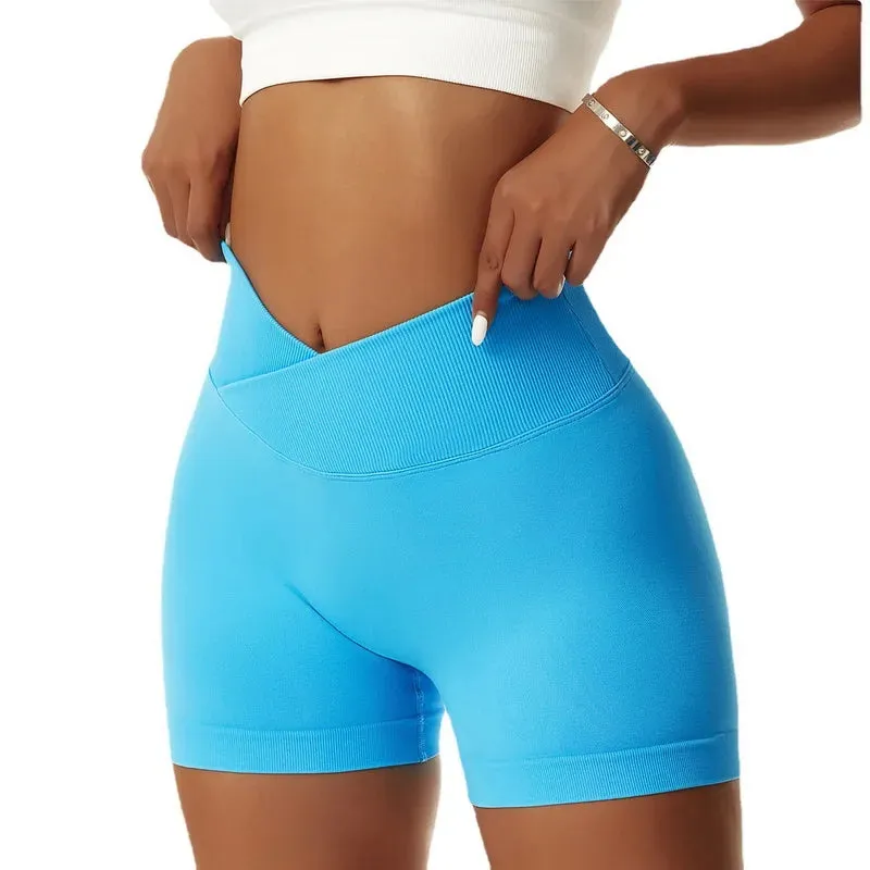 Seamless Sports Shorts V-Waist High Waist Yoga Gym Running Shorts