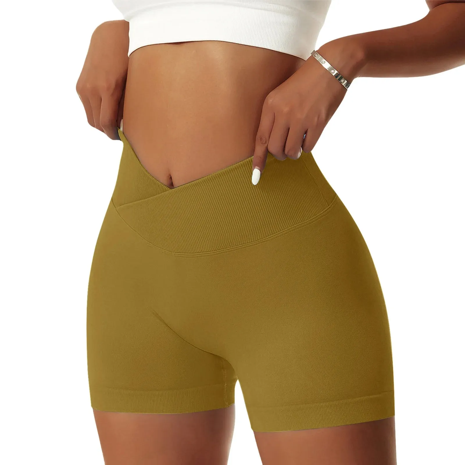 Seamless Sports Shorts V-Waist High Waist Yoga Gym Running Shorts