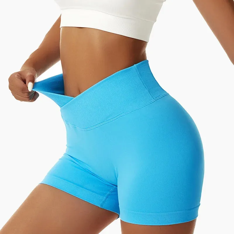 Seamless Sports Shorts V-Waist High Waist Yoga Gym Running Shorts
