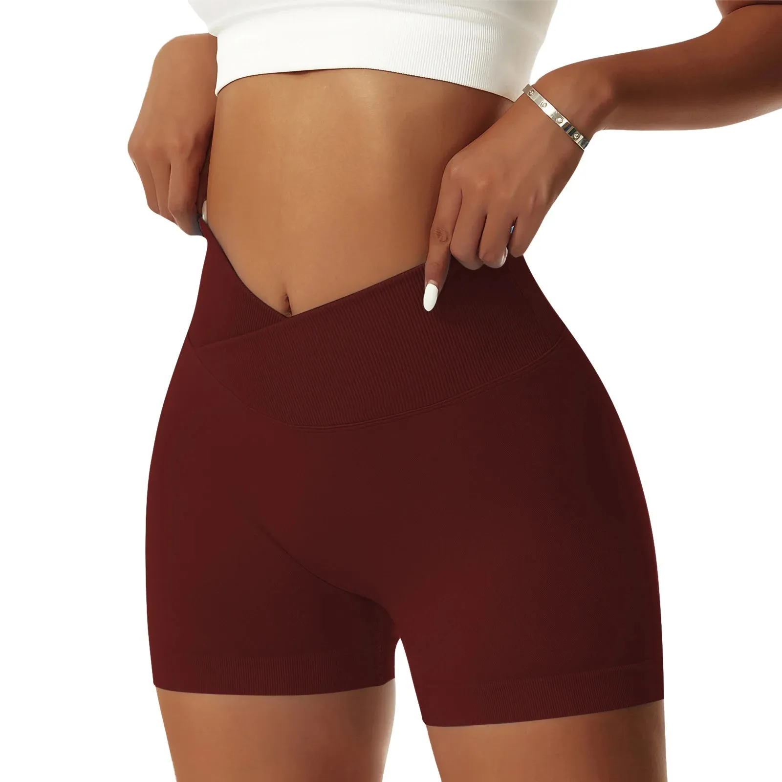 Seamless Sports Shorts V-Waist High Waist Yoga Gym Running Shorts