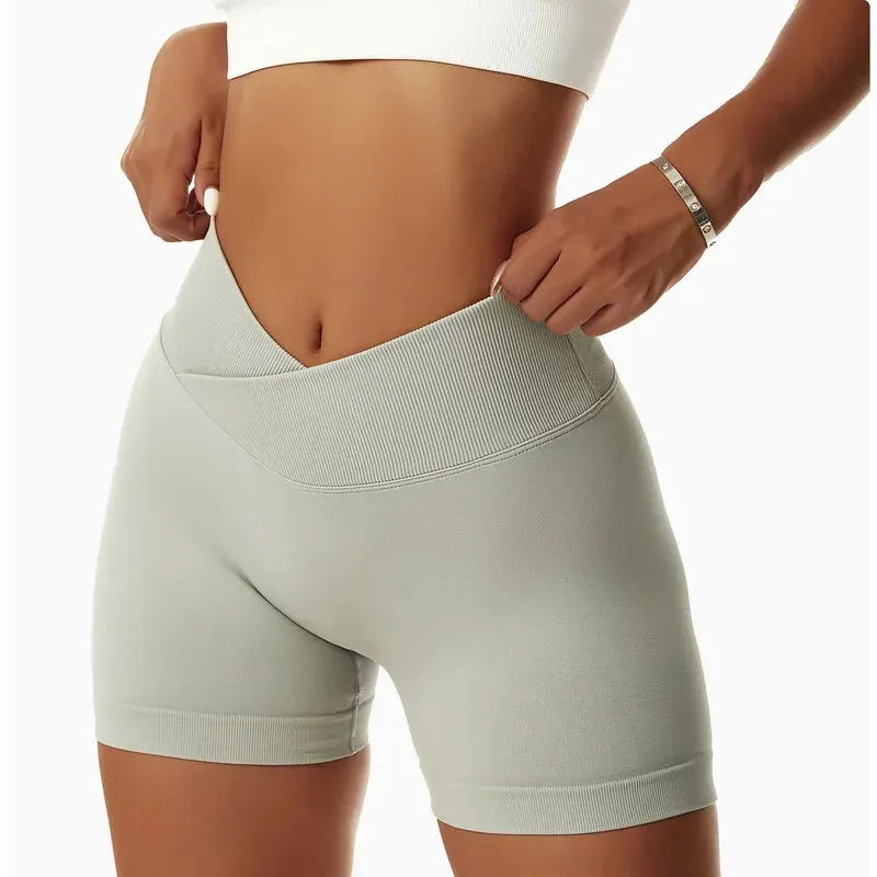Seamless Sports Shorts V-Waist High Waist Yoga Gym Running Shorts