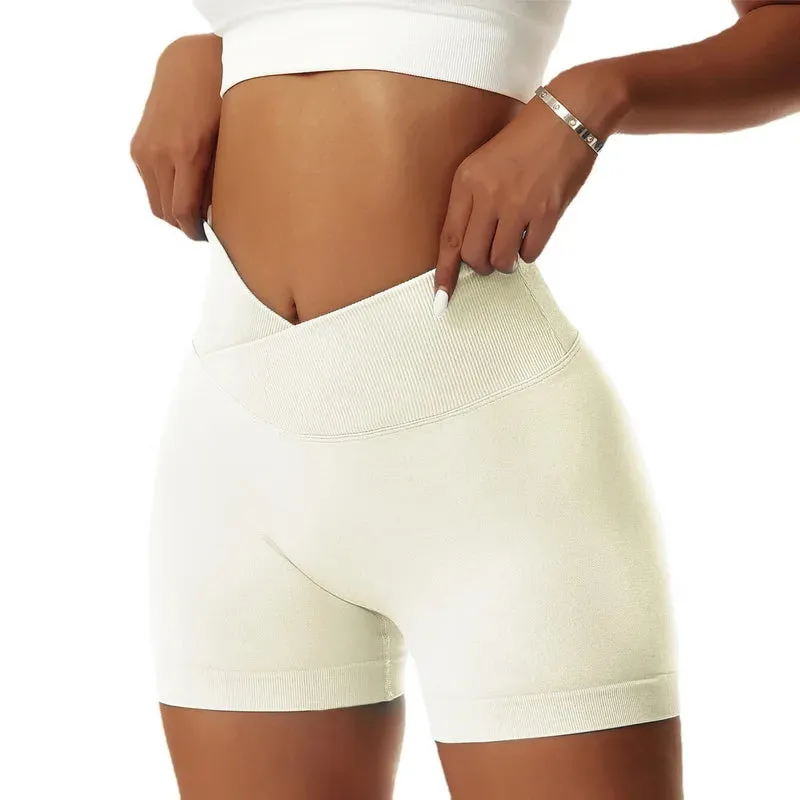 Seamless Sports Shorts V-Waist High Waist Yoga Gym Running Shorts