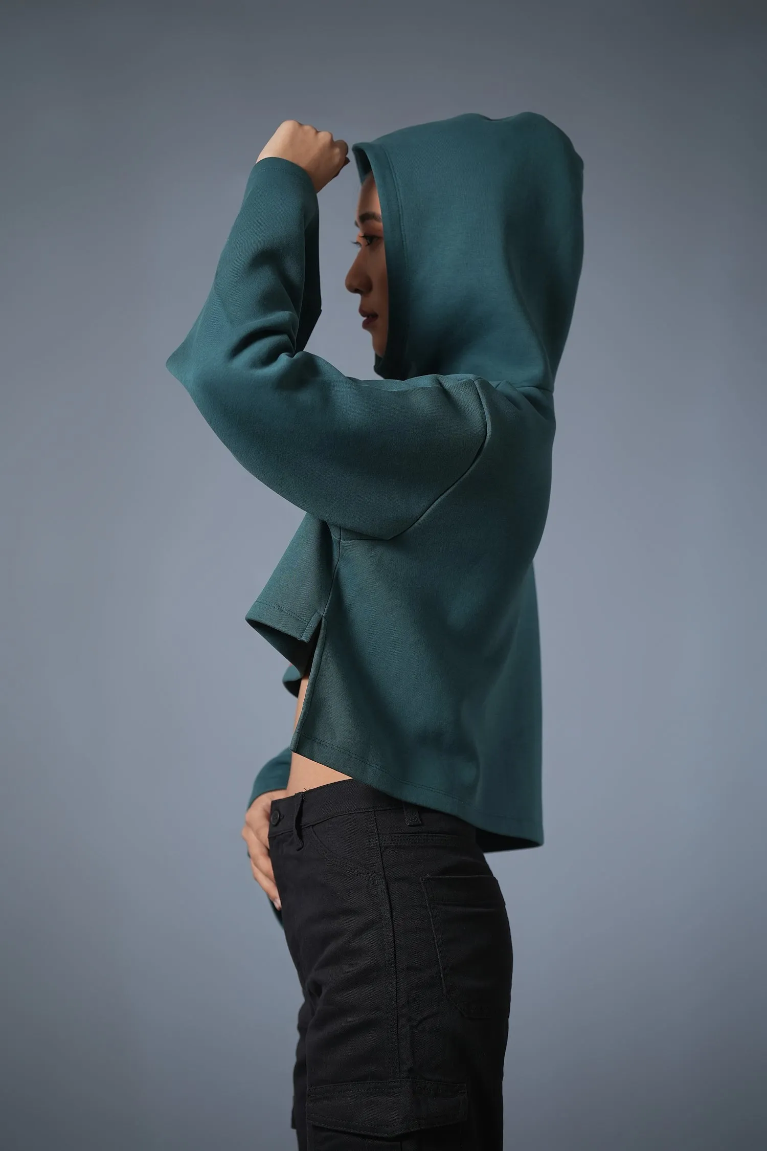 STAY SANSKARI HIGH LOW HOODIE GREEN