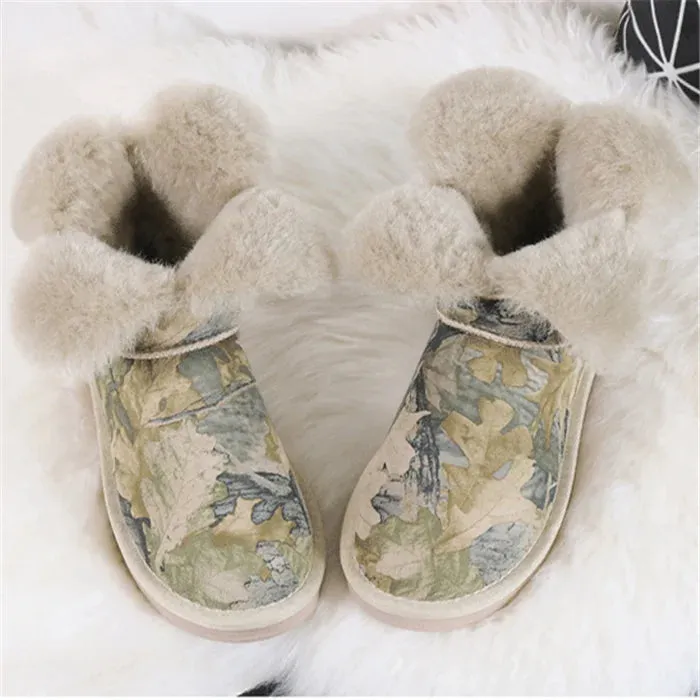 Sweet Clover Flower Wool Shearling Winter Boots