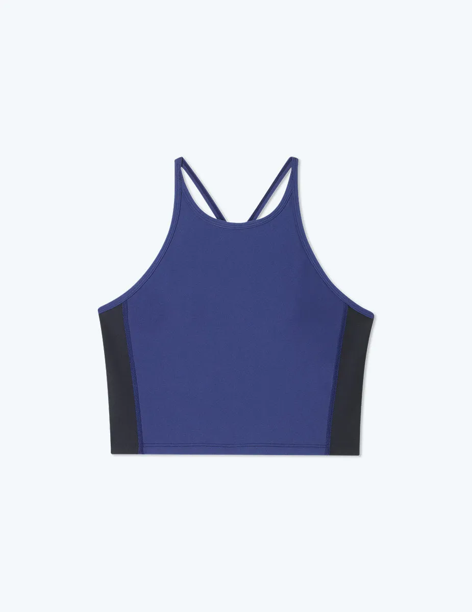 The High Neck Midi Sports Bra Tank - Baltic & Sea Urchin