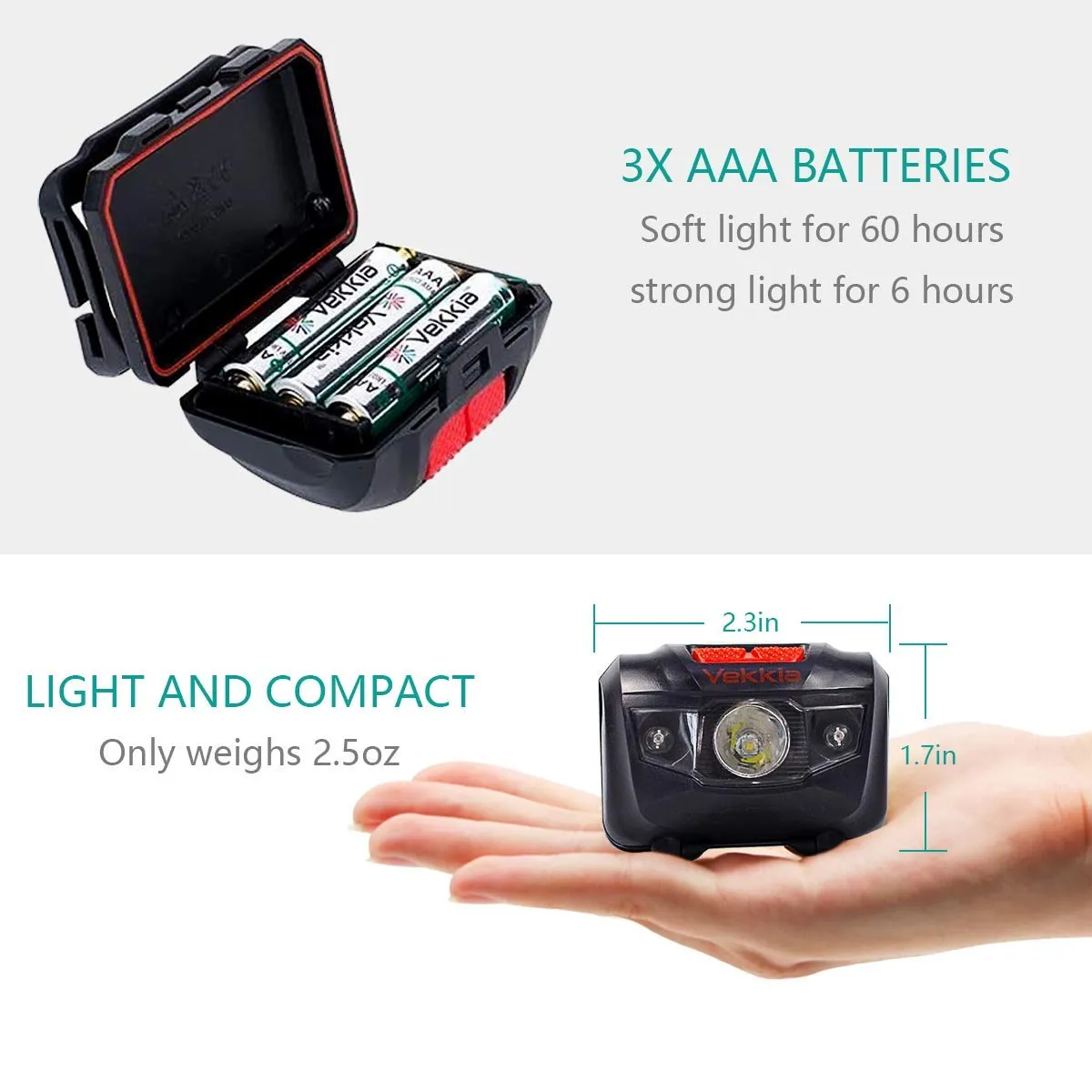 Vekkia Ultra Bright LED Headlamp Flashlight (2 Pack), White and Red Light Headlight with Adjustable Headband, IPX6 Waterproof Head Lamp for Outdoors,Camping,Running,Cycling,Hiking. Batteries Included