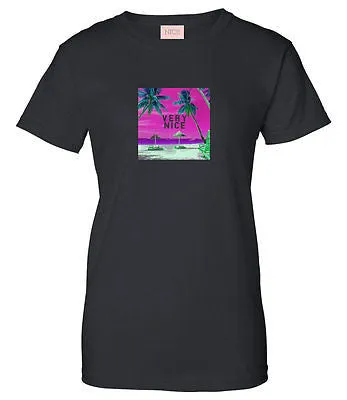 Very Nice Palm Tree Vacay Logo Womens T-Shirt Tee