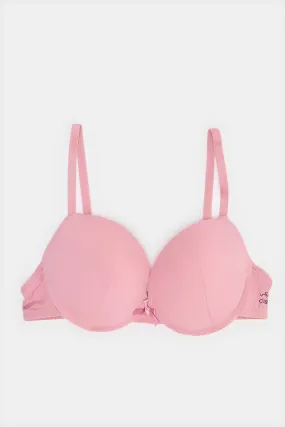 Women Black And Pink Push Up Bra Set (Pack of 2)