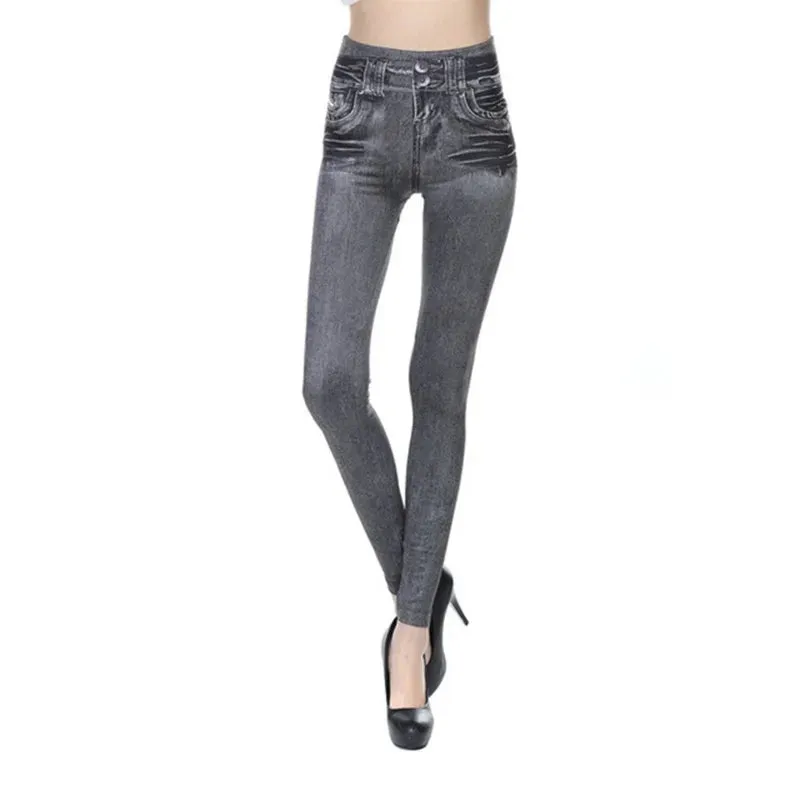 Women Denim Print Leggings Fashion Slim Stretch Pants