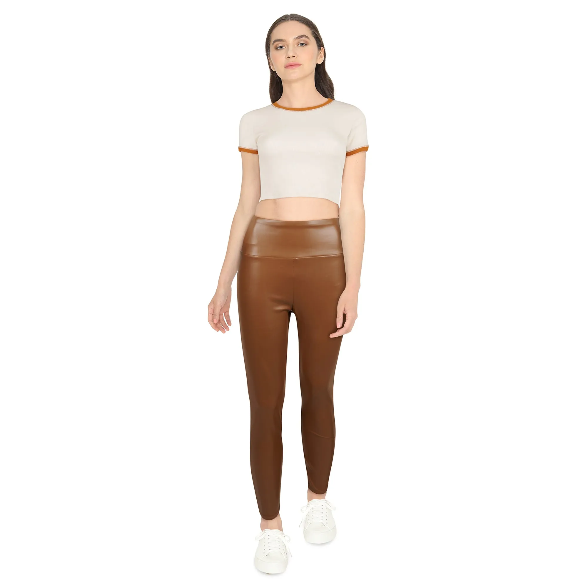 Women's Faux Leather Capri Leggings