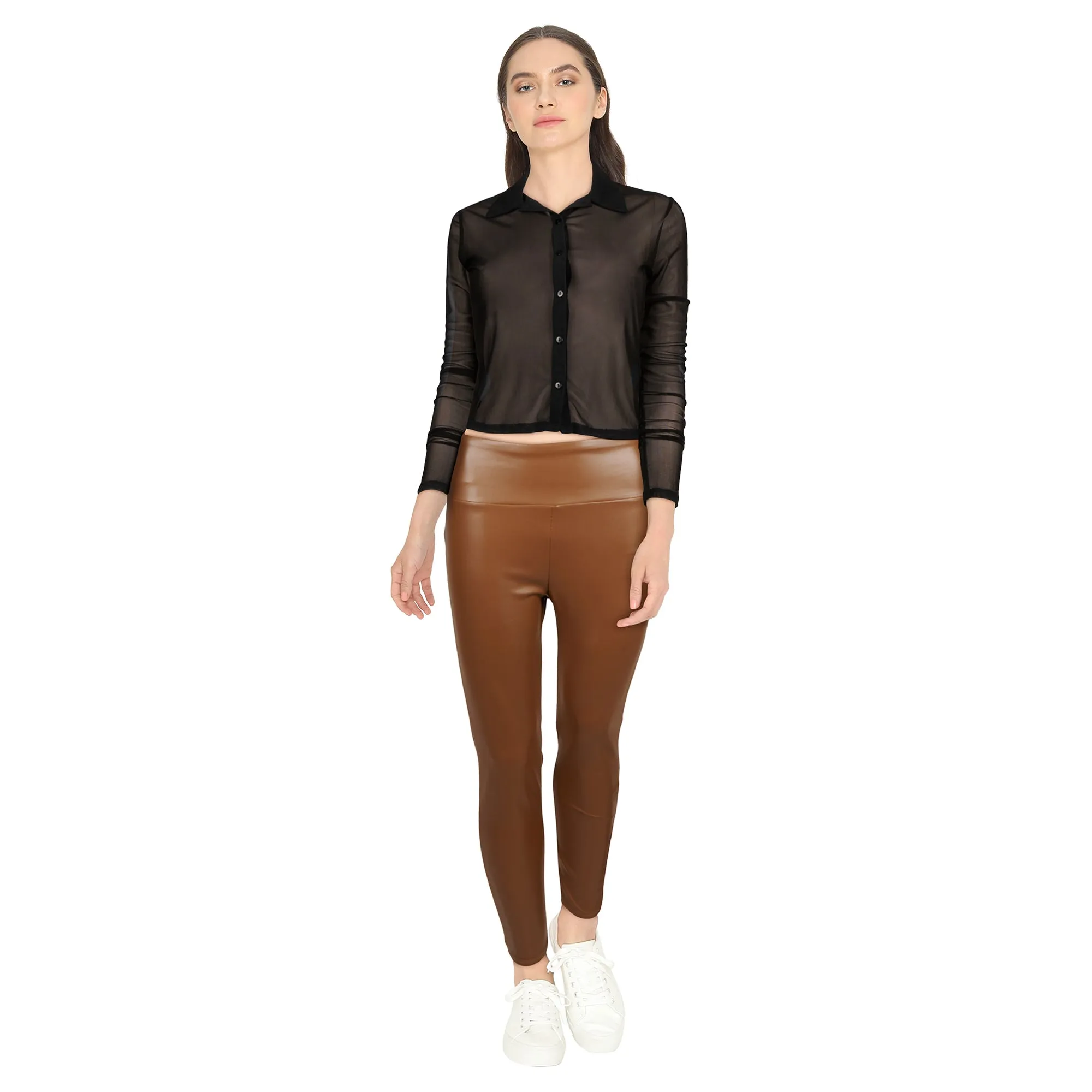 Women's Faux Leather Capri Leggings