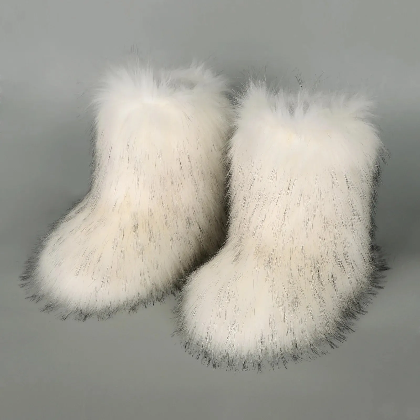 Women's Fuzzy Fur Snow Boots – Fluffy Plush Lined Slip-On Winter Footwear with Bowtie