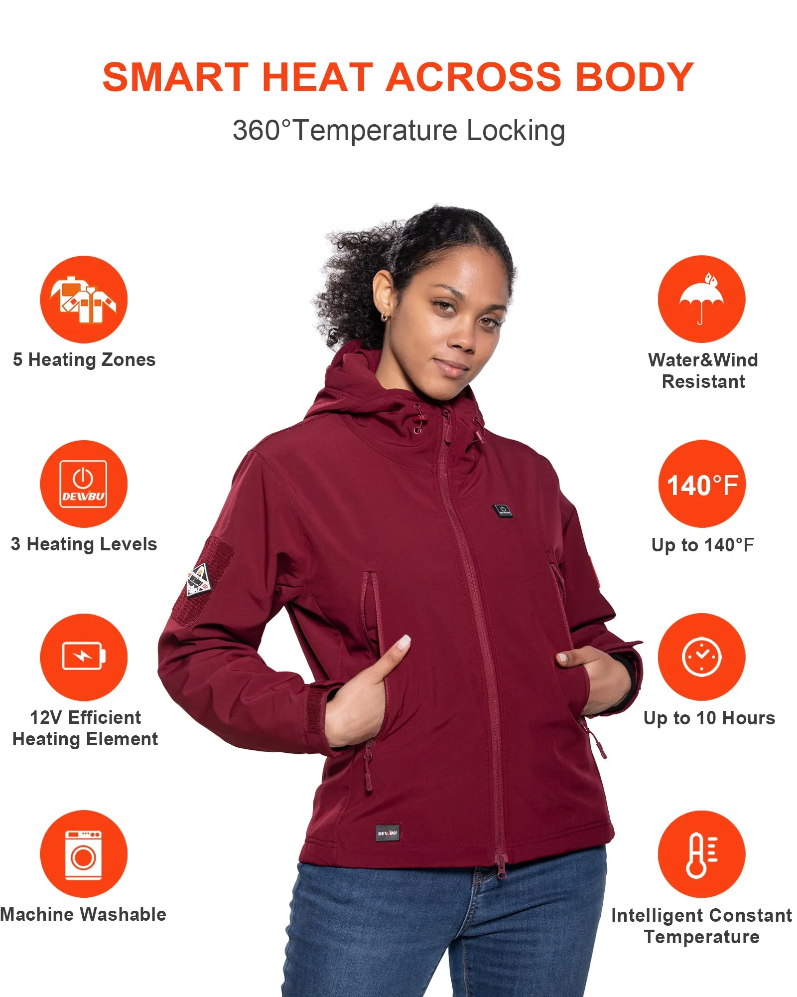 Women's Soft Shell Heated Jacket With 12V Battery Pack - Red