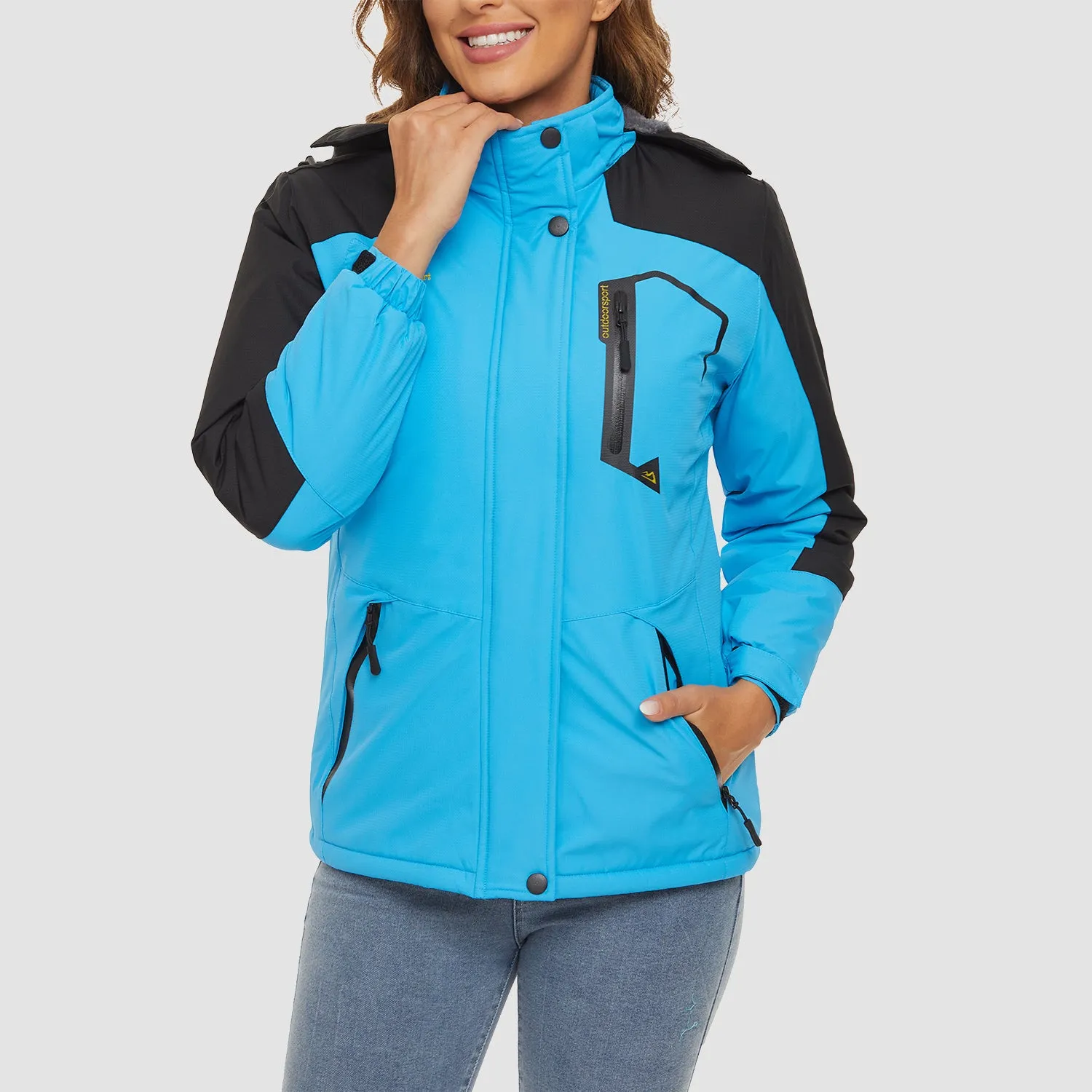 Women's Water-Resistant Fleece Ski Jacket with 4 Pockets - Warm Parka