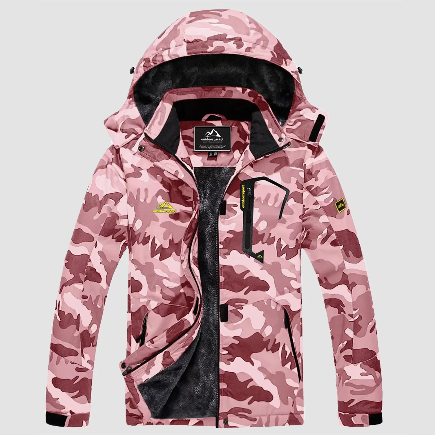 Women's Water-Resistant Fleece Ski Jacket with 4 Pockets - Warm Parka