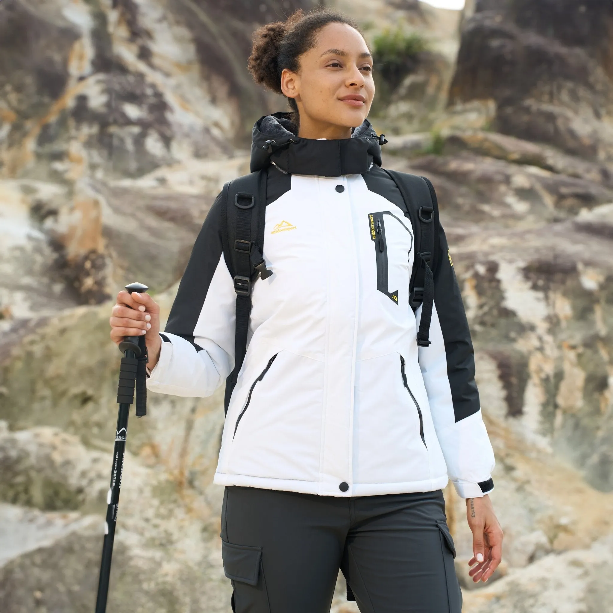 Women's Water-Resistant Fleece Ski Jacket with 4 Pockets - Warm Parka