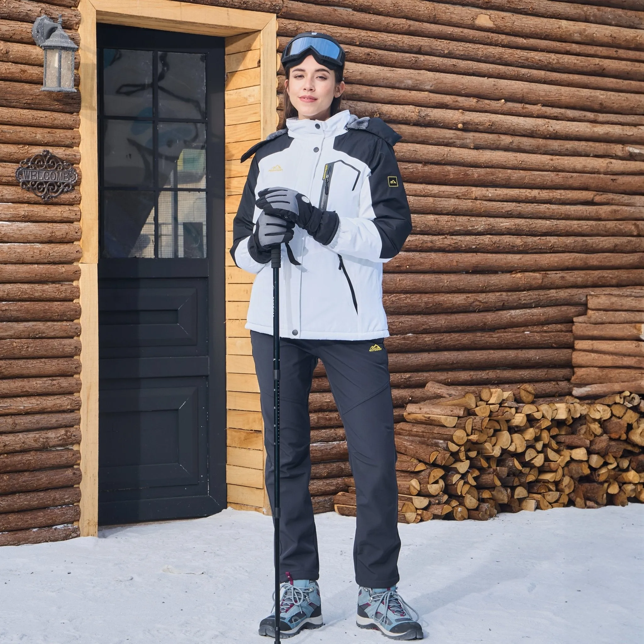 Women's Water-Resistant Fleece Ski Jacket with 4 Pockets - Warm Parka