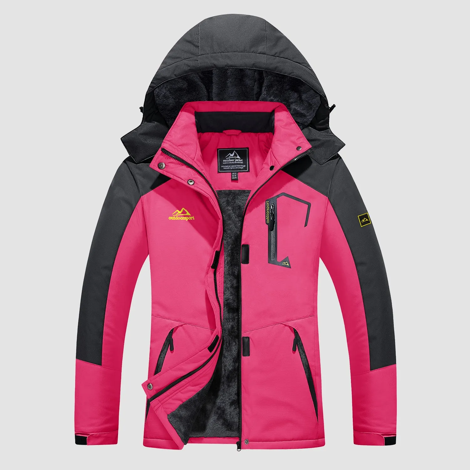 Women's Water-Resistant Fleece Ski Jacket with 4 Pockets - Warm Parka