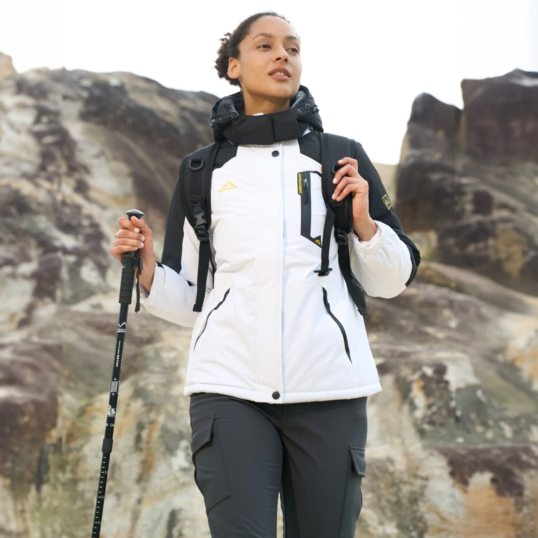 Women's Water-Resistant Fleece Ski Jacket with 4 Pockets - Warm Parka