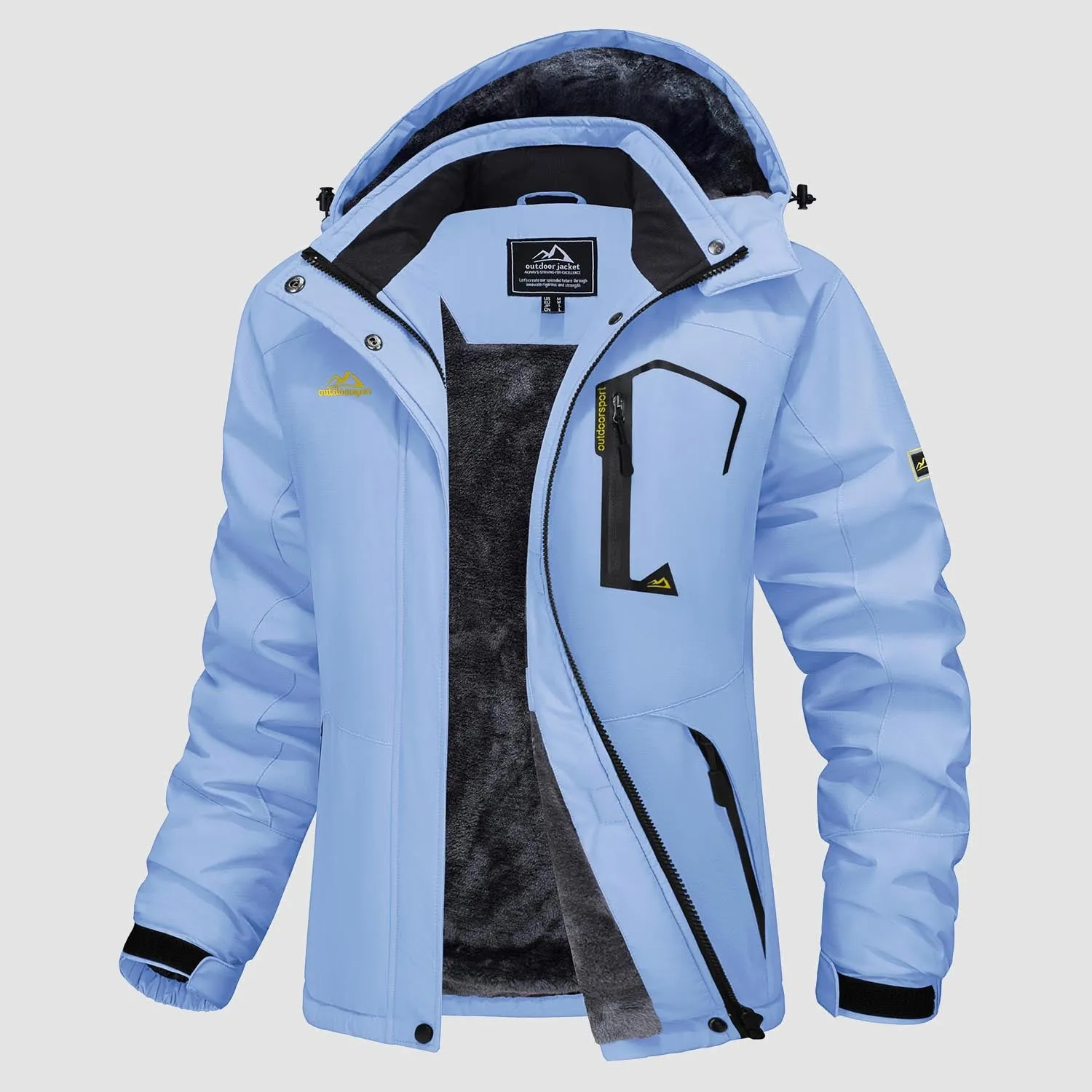 Women's Water-Resistant Fleece Ski Jacket with 4 Pockets - Warm Parka