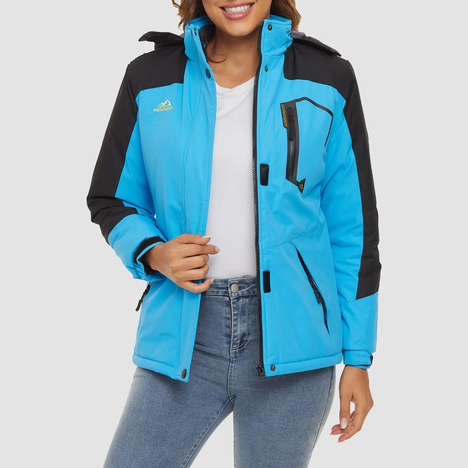 Women's Water-Resistant Fleece Ski Jacket with 4 Pockets - Warm Parka