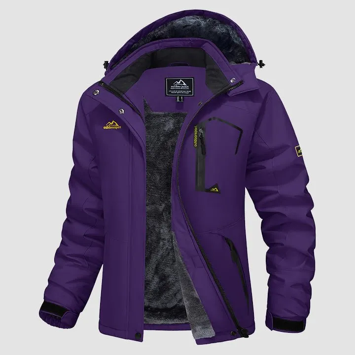 Women's Water-Resistant Fleece Ski Jacket with 4 Pockets - Warm Parka