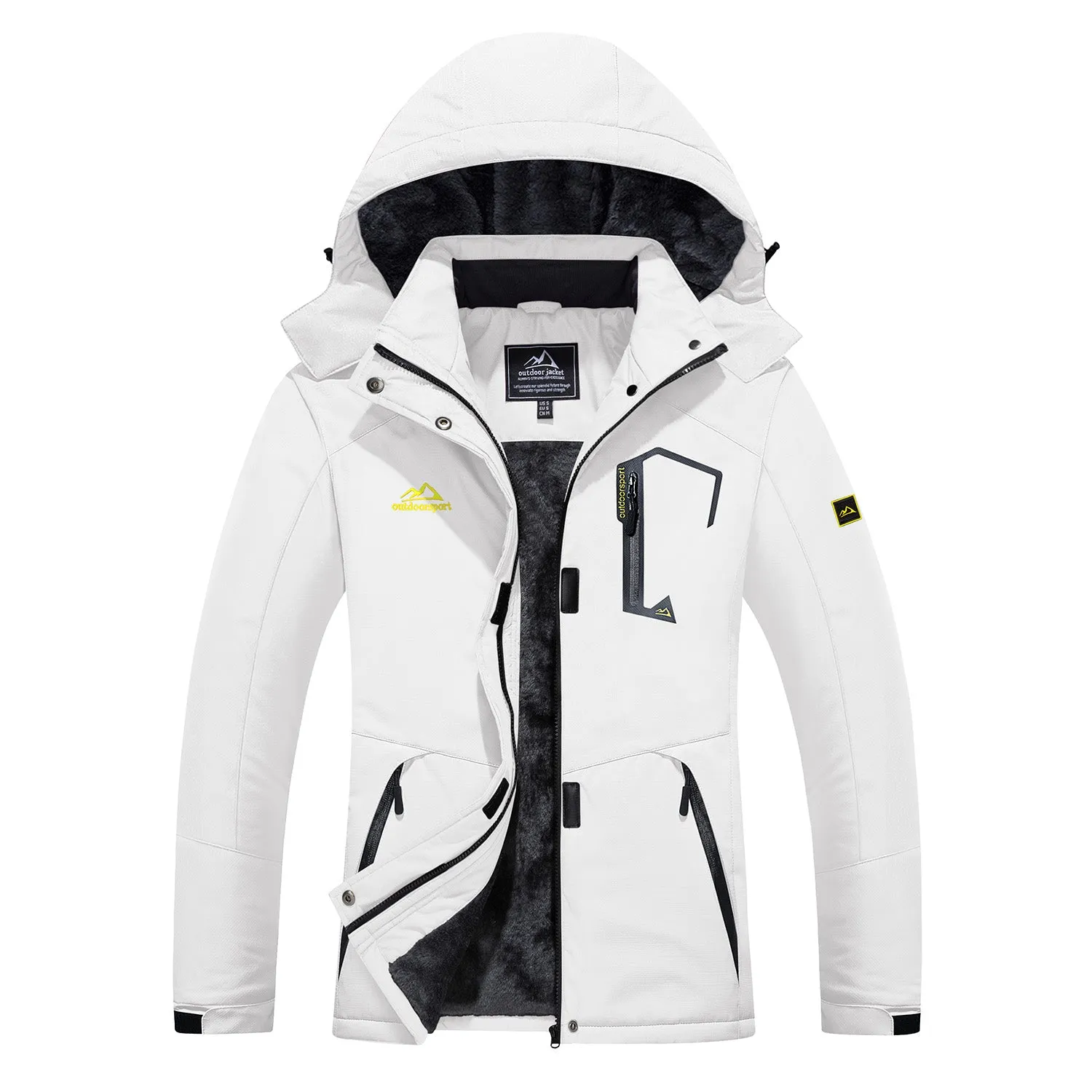 Women's Water-Resistant Fleece Ski Jacket with 4 Pockets - Warm Parka