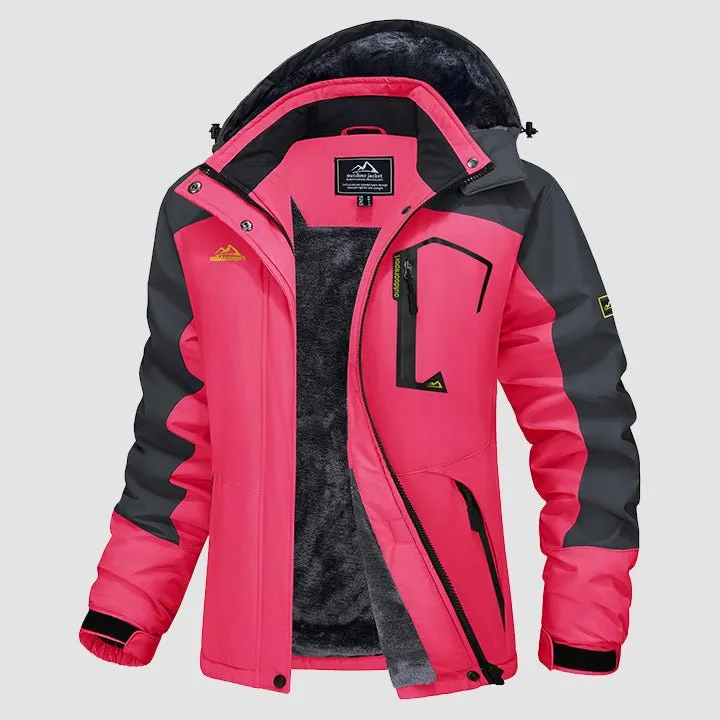 Women's Water-Resistant Fleece Ski Jacket with 4 Pockets - Warm Parka