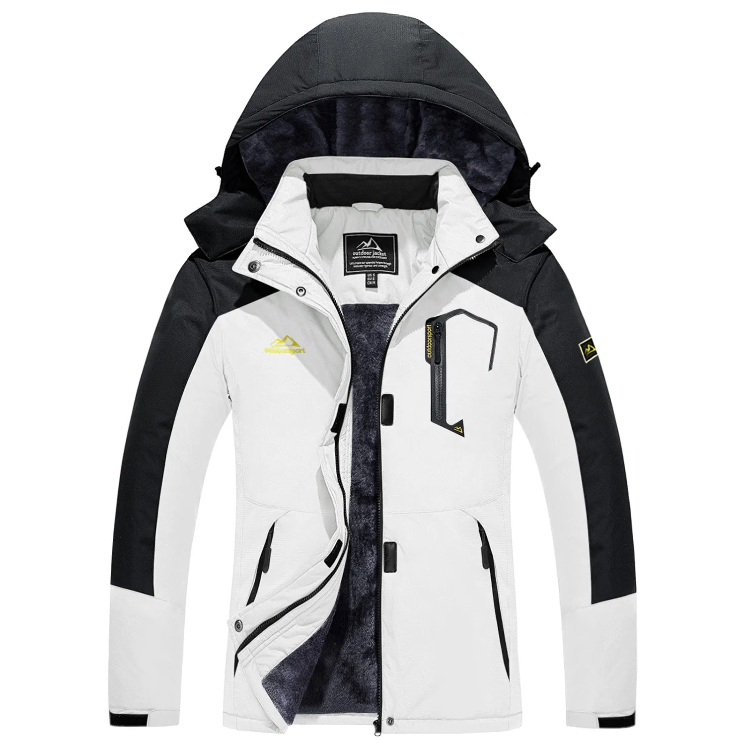 Women's Water-Resistant Fleece Ski Jacket with 4 Pockets - Warm Parka