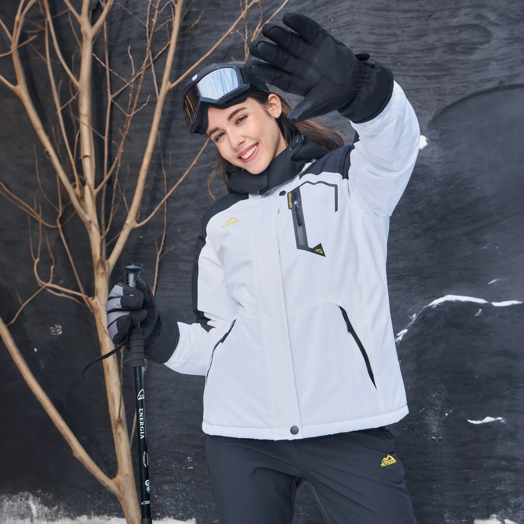 Women's Water-Resistant Fleece Ski Jacket with 4 Pockets - Warm Parka